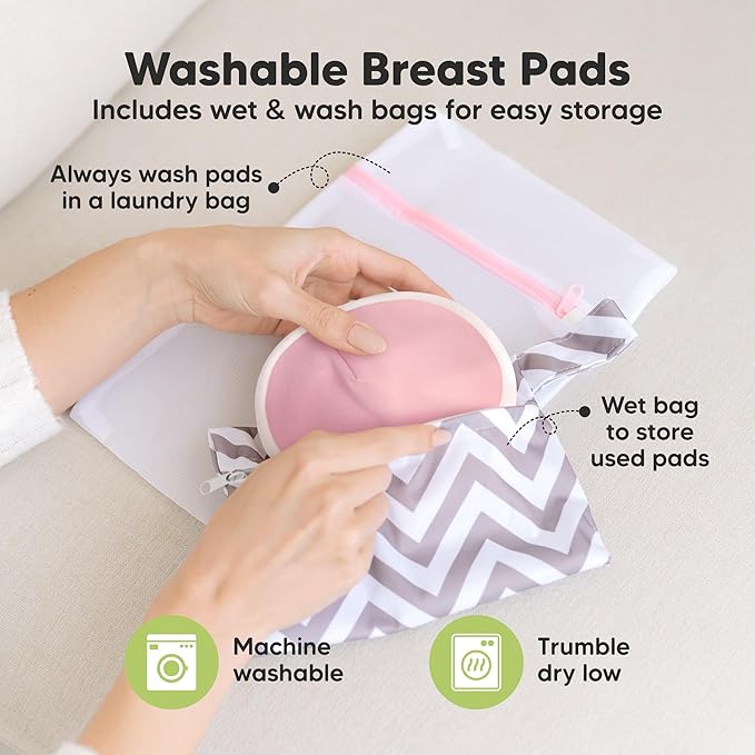 Organic Nursing Pads - 14 Washable Viscose Derived from Bamboo Breastfeeding Pads, Wash Bag, Reusable Breast Pads for Breastfeeding, Nipple Pads for Breastfeeding Essentials(Pastel Touch, L 4.8")