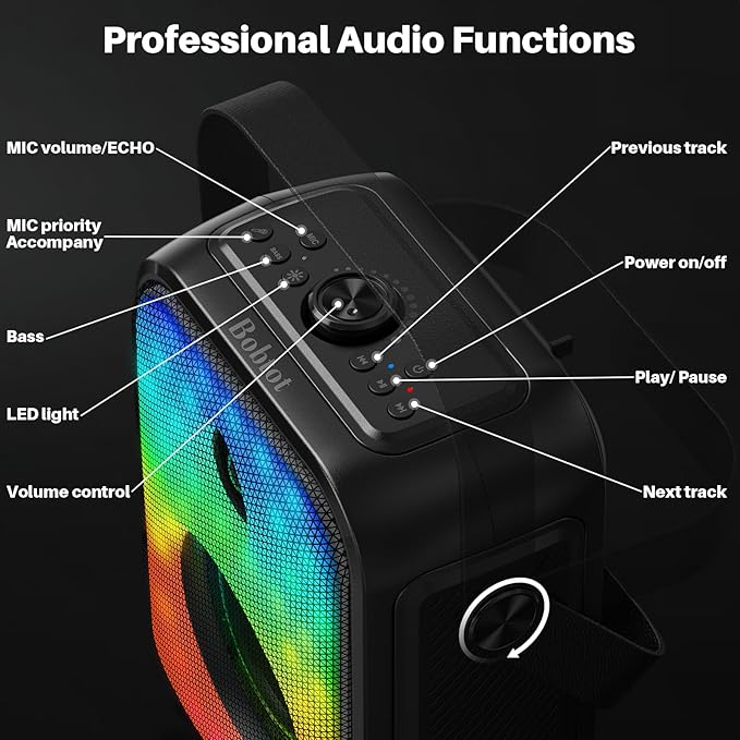 Karaoke Machine, Portable Bluetooth Speaker with 2 Wireless Karaoke Microphones, Karaoke Machine for Adults Kids with Subwoofer, LED Light Support TWS/FM/USB/AUX for Home Party Outdoor