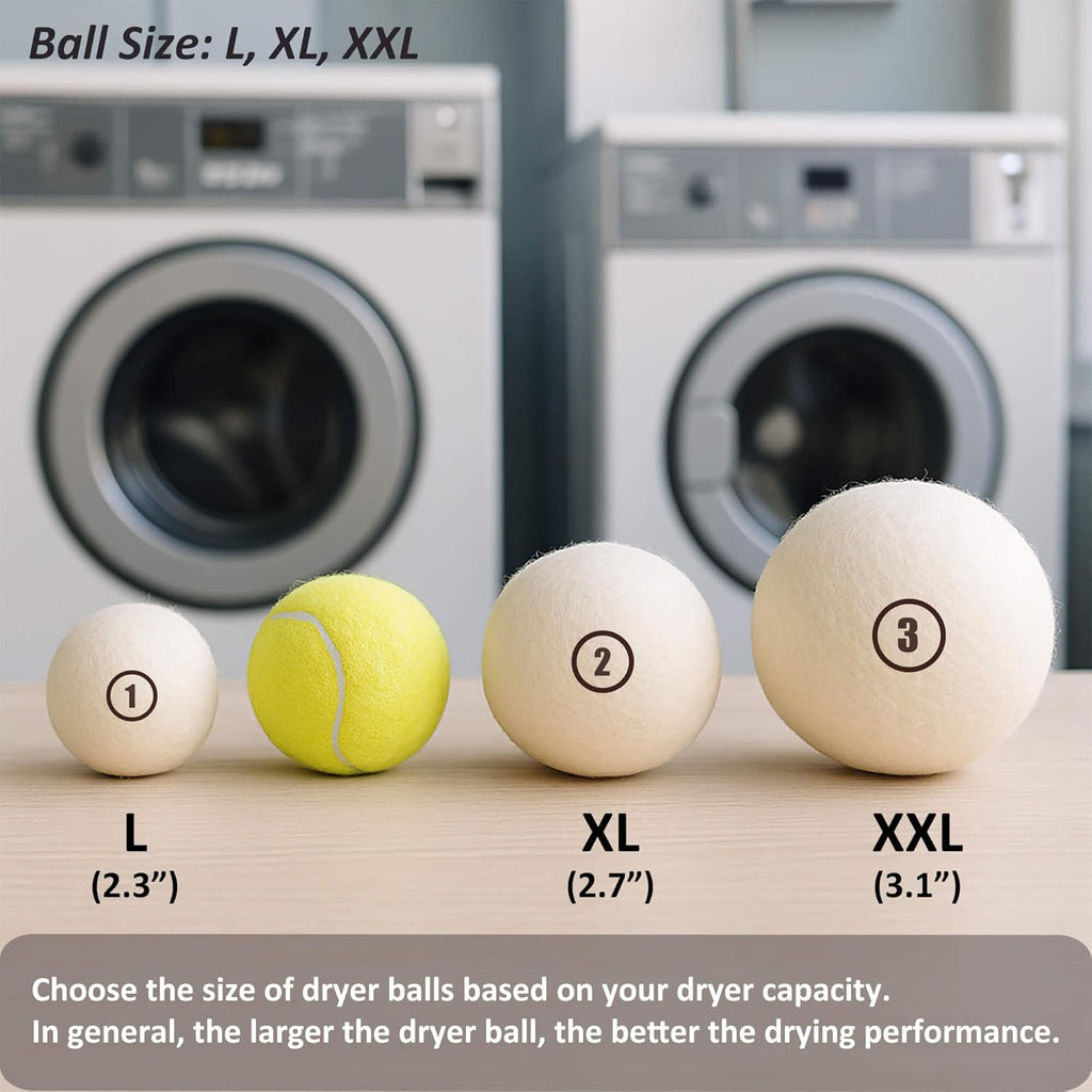 Sheep Wool Dryer Balls 6 Pack XL(2.7") Premium Natural Fabric Softener, Reusable Laundry Dryer Balls for Reducing Drying Time, Static and Wrinkles, Eco-Friendly – 100% New Zealand Wool