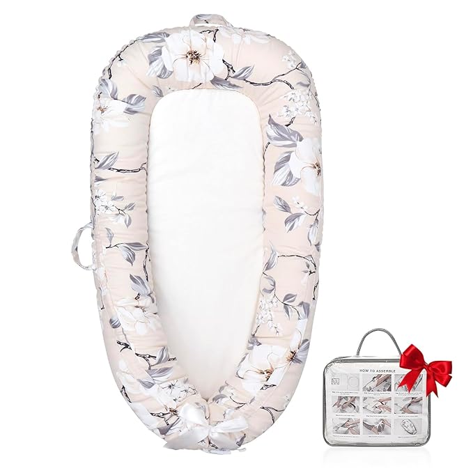 Baby Lounger | Organic Cotton Infant Lounger | Reversible, Adjustable & Portable Floor Lounger | Soft, Breathable, Washable Cover