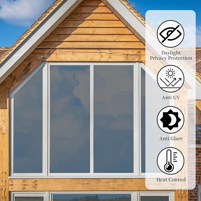 Niviy One Way Window Privacy Film with Installation Tools, Window Tint for Home, Reflective Window Film See Out Not in for Home Office,Black Silver, 29.5 Inch X 118 Inch