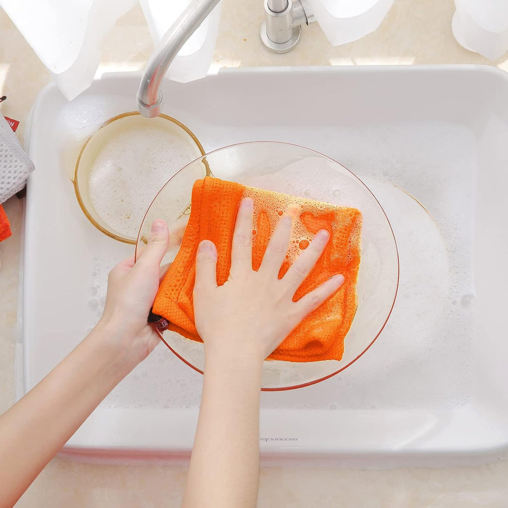 Homaxy 100% Cotton Waffle Weave Kitchen Dish Cloths, Ultra Soft Absorbent Quick Drying Dish Towels, 12 x 12 Inches, 6-Pack, Orange