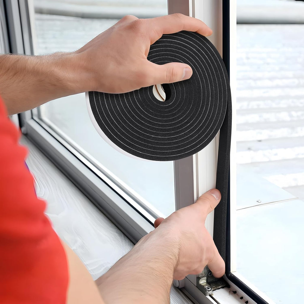 Weather Stripping Door Seal Strip- 2 Inch X 1/8 Inch X 26Feet, Strong Adhesive, Lightproof, Soundproof, Weatherproof Foam Tape Insulation for Sliding Door, Front Door Frame, Windows- Black