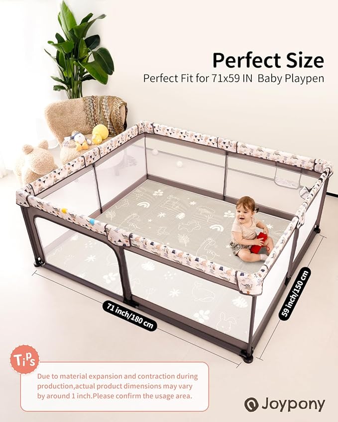 Baby Play Mat, 71x59 Inch Foldable Play Mats for Babies and Toddlers, Waterproof & Anti-Slip Portable Baby Floor Mat for Tummy Time, Baby Mat for Floor with Travel Bag for Indoor Outdoor