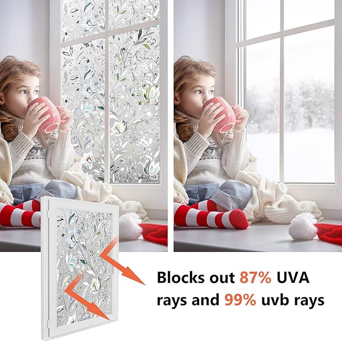 Kromapolis Window Film, Window Privacy Film, Vinyl Glass Covering, Stained Glass Decorative Film, Window Film Privacy Frosted, Static Window Clings, Non-Adhesive, No-Glue (11.8 x 157.4inch)