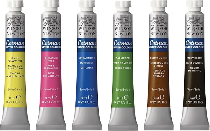 Winsor & Newton Cotman Watercolor Paint Set, 6 Colors, 8ml (0.27-oz) Tubes