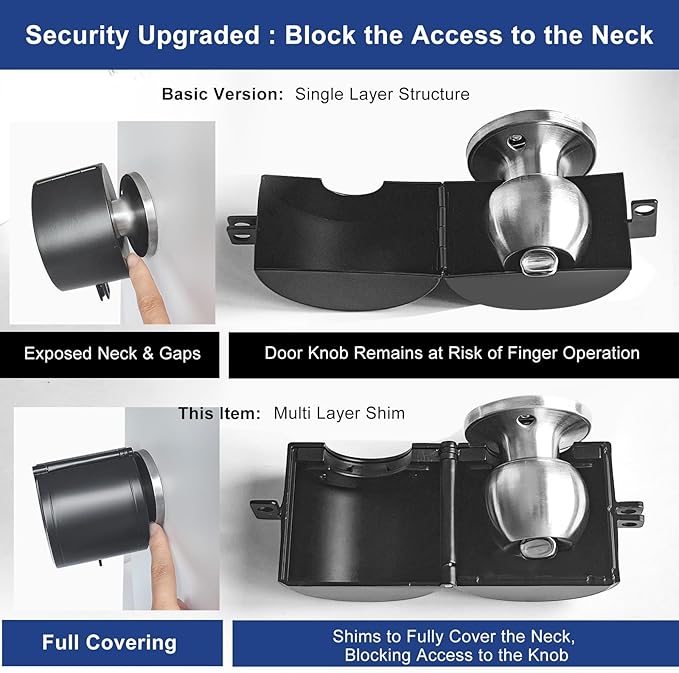 Door Knob Lockout Device, All-Metal Adjustable Version, Cover to Disable Doorknob, Prevents Turning of Knob & Block Access to Keyhole, Safety Extra Lock for Kids/Elderly/Bedroom No Drill
