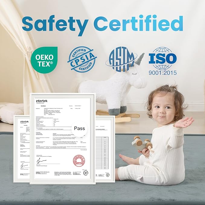 1.3" Thick Baby Play Mat for Floor, 79x118 Large Foam Tummy Time Mat, Padded Support Soft Plush Nursery Rug for Infant Kids Toddler Crawling Kick Activity (Light Grey)