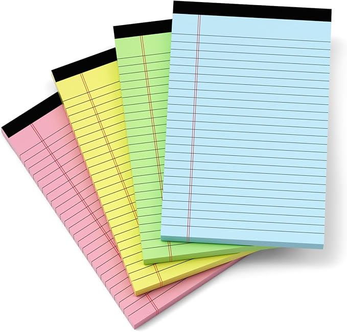 Colored Legal Pads 5x8, 4 Pack, Lined Note Pads 5x8 College Ruled, Note Paper 5x8, Pink Notebook Paper 5x8 Colored Notepads, Pink Legal Pads 5x8 Lined Paper, 80 GSM Pastel Pads of Paper, 30 Sheets/Pad