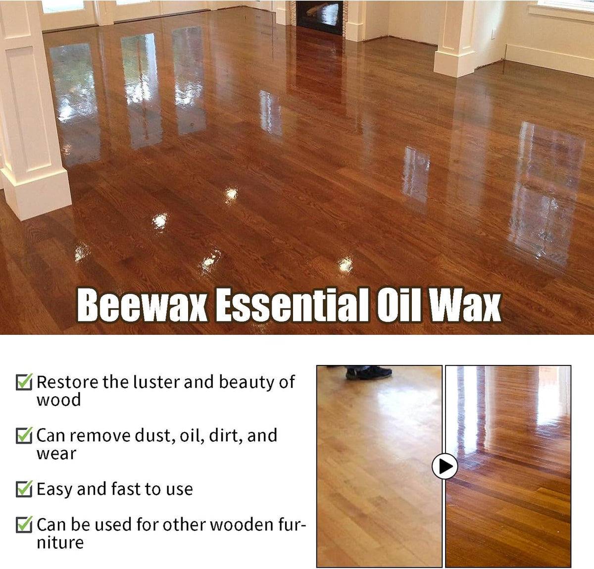 Beeswax Spray Cleaner with Sponge & Towel for Wood Furniture, Natural Beeswax Care For Wood Floors, Furniture, Tables, Cabinets (Lemon)