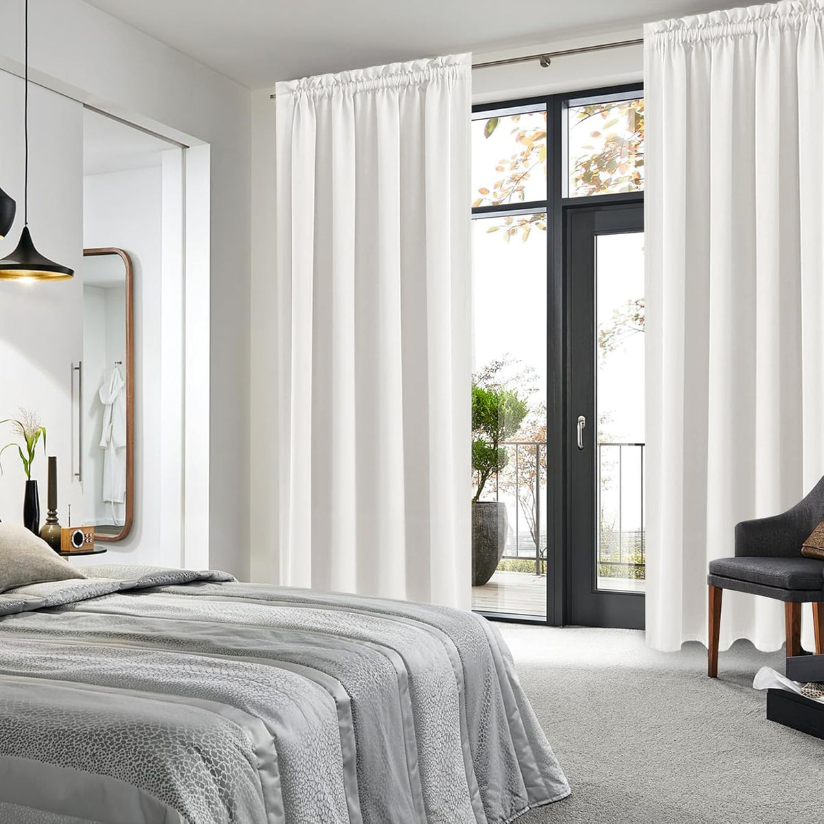 DWCN Blackout Curtains Thermal Insulated, Energy Saving & Noise Reducing Bedroom and Living Room Curtains, Ivory, W 52x L 95 Inch, Set of 2 Rod Pocket Curtain Panels