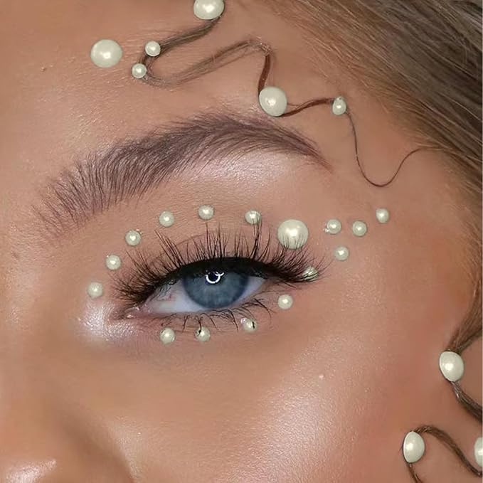 2000+pcs 12 Sheets Self Adhesive Pearl Stickers for Hair, Face, Makeup, Eye, Nail, Crafts, 3mm, 4mm, 5mm, 6mm (Off-White)