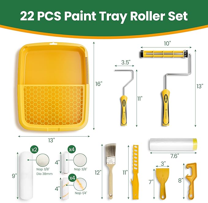 Voomey Professional Paint Roller Kit 22 Pcs, 9-Inch Upgraded Paint Roller with Super Coverage Effect, Paint Brush and Small Paint Roller, Paint Roller Tray,Paint Kit for House Painting