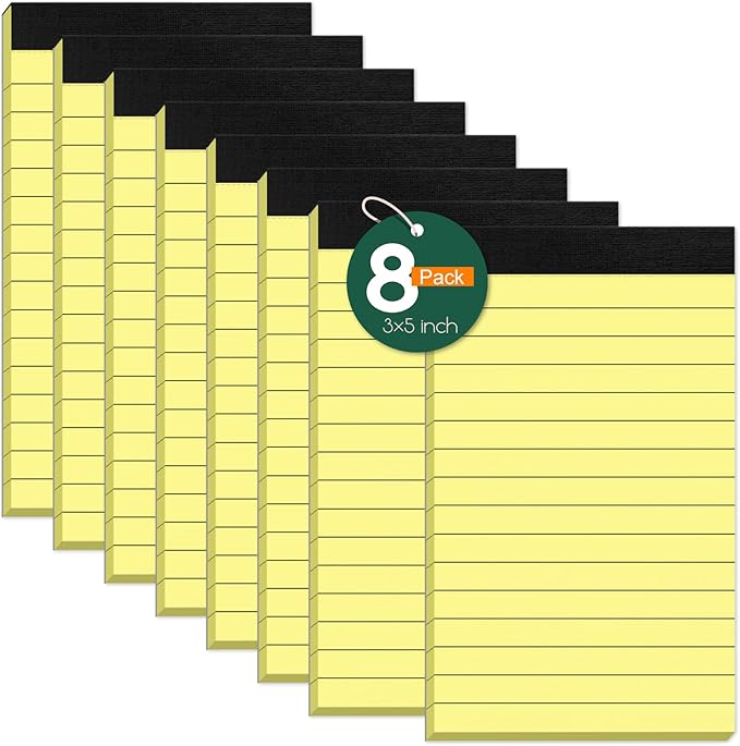 8 Pack Small Note Pads 3x5 In, College Ruled 3 x 5'' Notepads Server Note Pads, Micro Perforated Small Pocket Size Notebook Mini Writing Pads Memo Pads of Lined Paper Notepad Narrow Ruled Scratch Pads