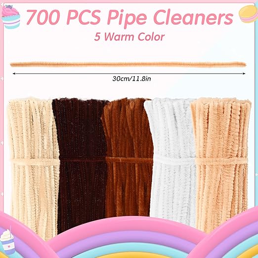 DaisyInner 700 Pcs Halloween Fall Pipe Cleaners Craft Bulk Pastel Chenille Stems Flower DIY Gradient Colored Fluffy for School Classroom Thanksgiving Christmas Party Supplies(Brown Boho Color)