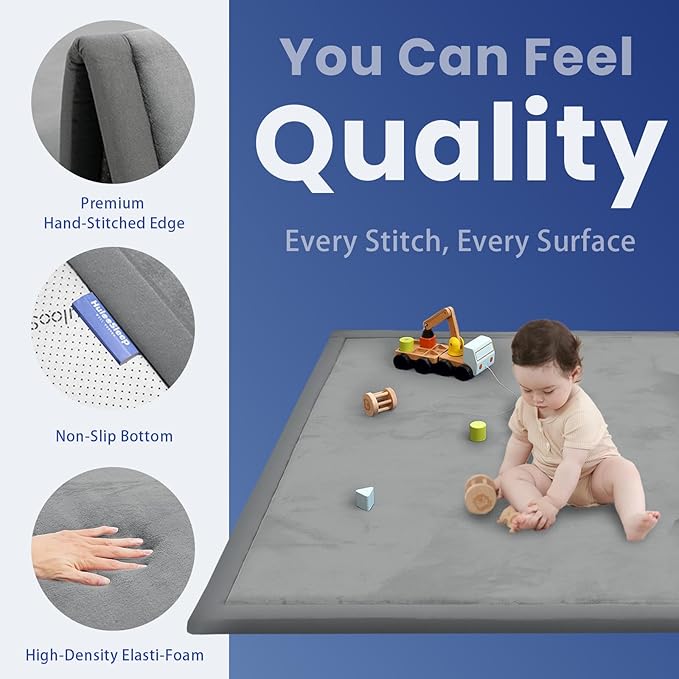 Baby Play Mat for Floor,1.3" Thick Memory foam Tummy Time Mat for Toddlers,Infants,kids,Water-Repellent Soft Nursery Rug ,79"×79" Extra Large Non Slip for Crawling&Yoga,Tatami Style for Living Room(Dark Grey)