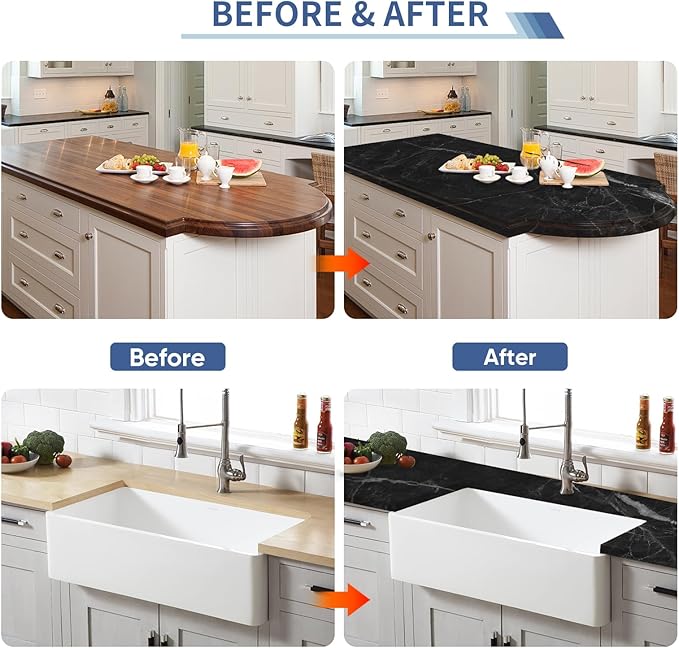 GLAINTE Black Marble Countertop Paint Kit Epoxy Countertop Refinishing Paint Kit, Kitchen Bathroom Coating For Marble, Granite, Formica, Laminate Cover 38 Sq.Ft