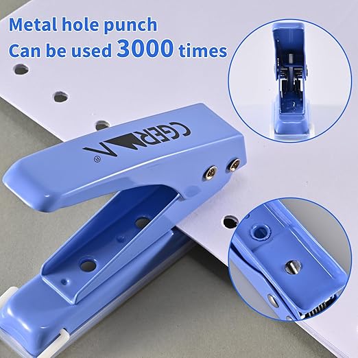 Single Hole Puncher, 3 Pack ，1/4" Hole, 50% Labor Savings, Heavy Duty Metal Punch, 15 Sheet Capacity, for ID Cards, Chipboard, Art Project, Crafts Easy Punching
