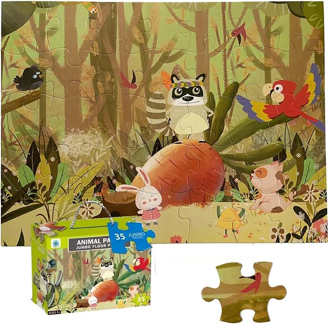 Jumbo Floor Puzzle for Kids, Large Jigsaw Puzzles 35 Piece for Kids Ages 3-5,Preschool Learning & Education Toys, Gifts for 4-8 Year Old Boys and Girls (Forest Animals 2)