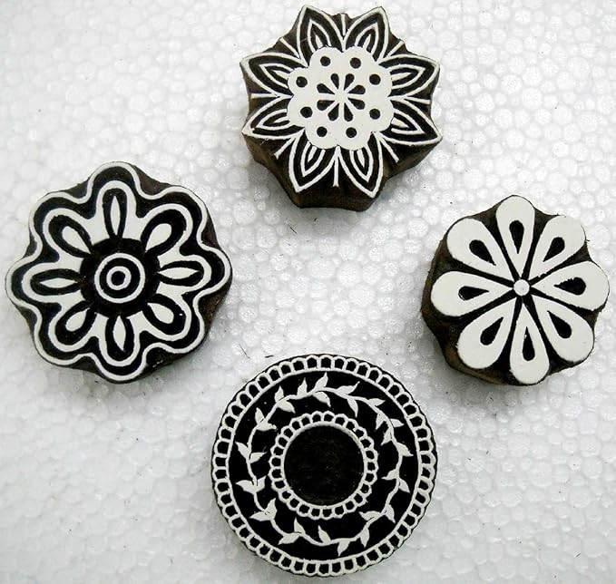Wholesale Lot of Four Floral Designs Wooden Block Stamps/Tattoo/Indian Textile Printing Blocks