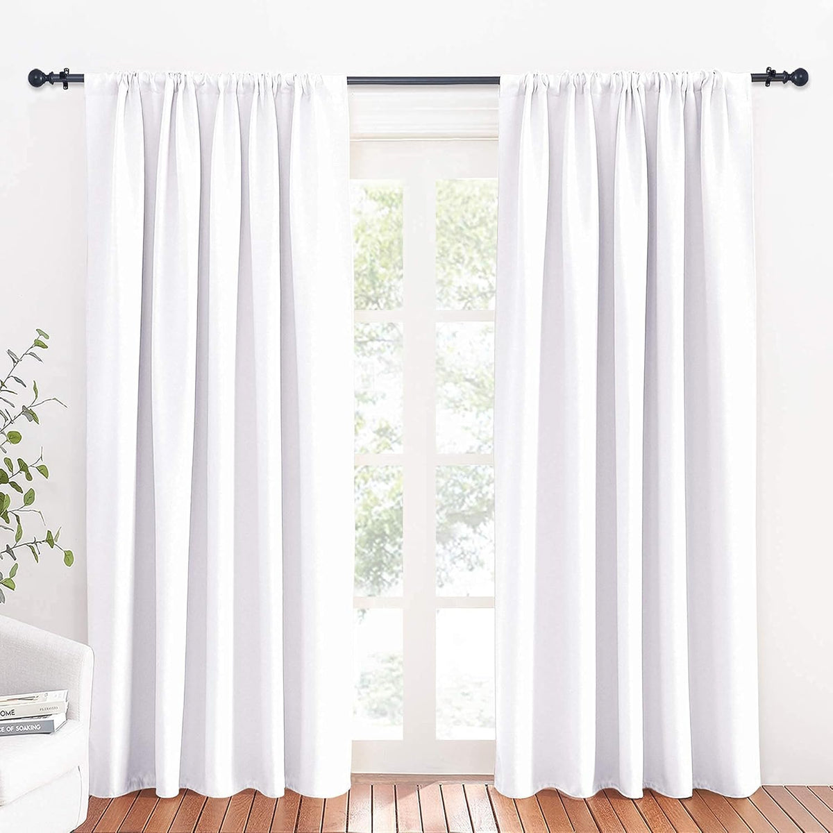 RYB HOME Large Curtains for Living Room 84 inches Length, Room Darkening Privacy Room Divider Curtains for Doorway Closet Basement Patio Door Bay Window, W 70 x L 84, Pure White, 2 Panels