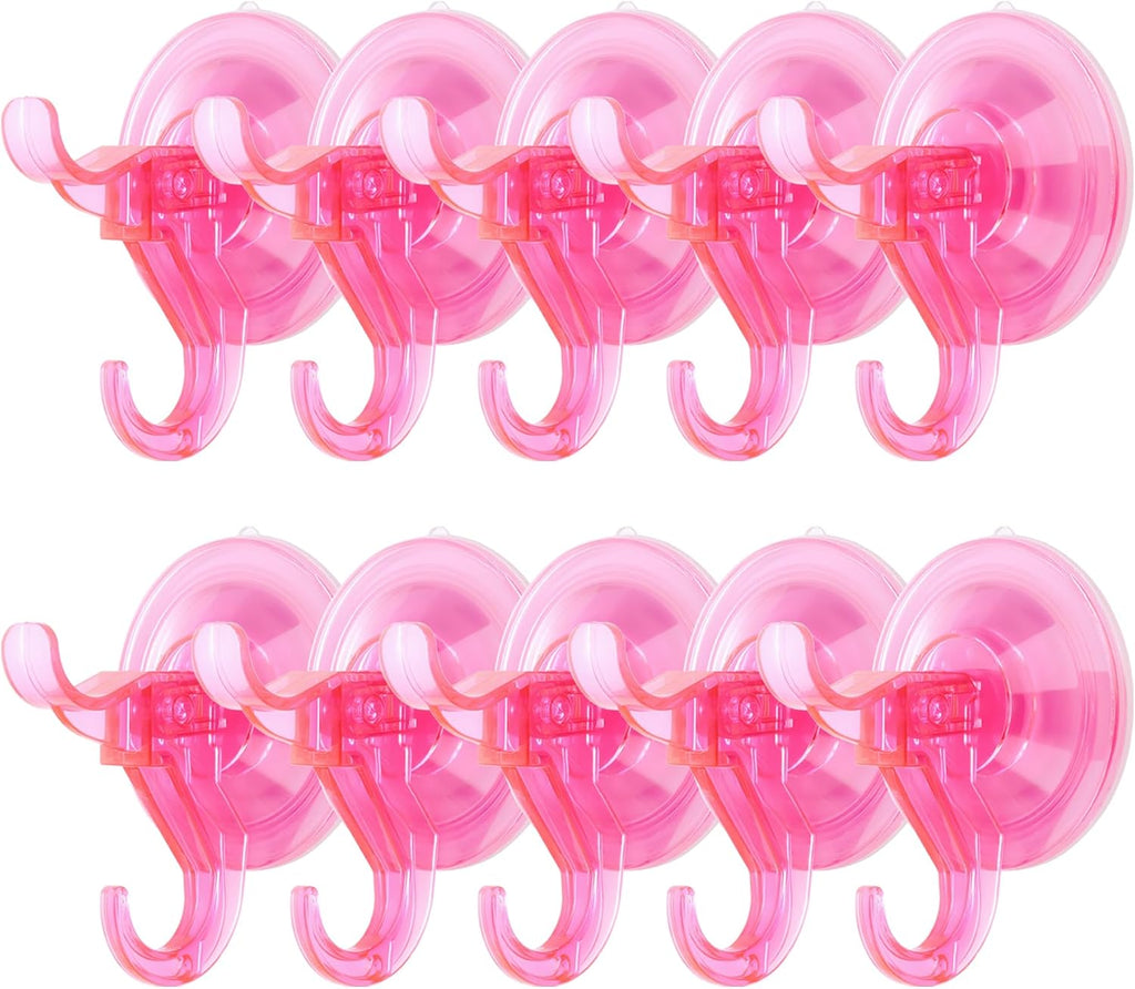 Antimbee Suction Cup Hooks,10 Pack Reusable Suction Cup Hangers,Removable Small Suction Cups for Shower,Bathroom,Glass,Door,Windows,Kitchen-Up to 11 lbs on Smooth Surface (Transparent Pink)