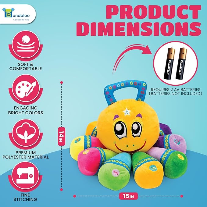 Bundaloo Musical Octopus Plush Toy - Plays Fun Songs and 8 Musical Key Notes | for Children & Toddlers (Octopus)