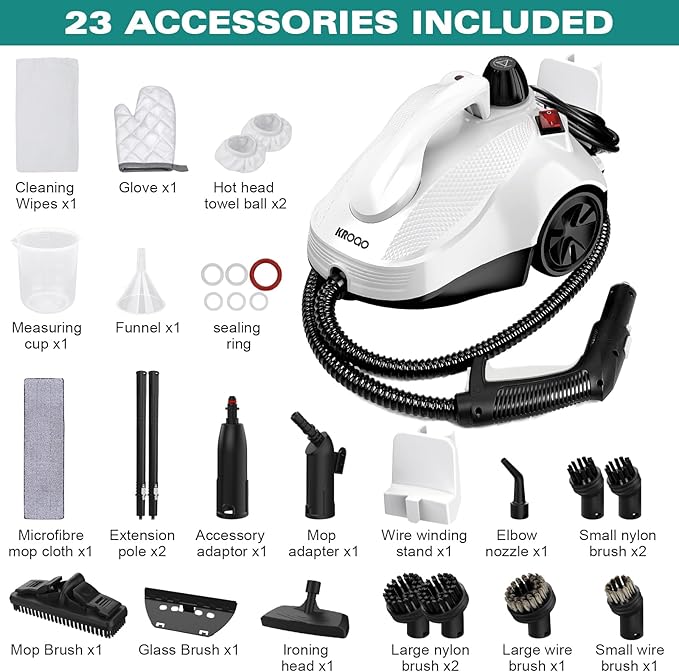 Steam Cleaner, Steamer with 23 Accessories, Powerful Multipurpose Portable Steamer for Cleaning to Remove Grime, Grease, for Multi-Purpose and Multi-Surface Floors, 16.4ft Power Cord