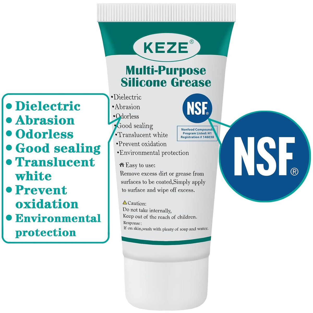 KEZE Silicone Grease Automotive PTFE Lubricant Sliding Glass Door Grease Tube 92003 Lube for Plumbing Faucet O Rings Plastic Parts Water Filter Window Track Rail 1 oz 2-Tube