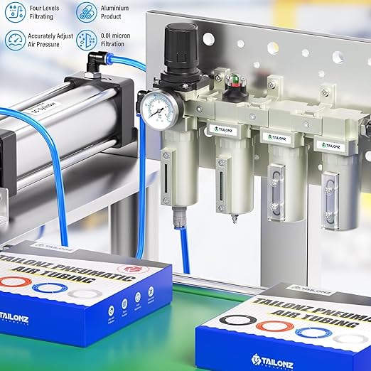 TAILONZ PNEUMATIC 0-240 PSI 1/2 Inch NPT Industrial Grade 4-Stage Air Drying System, Particulate Filter, Dual Desiccant Dryer, 5 Micron & 0.01 Micron Filtration (Auto Drain)