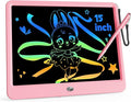KOKODI 15 Inch LCD Writing Tablet with Anti-Lost Stylus, Erasable Doodle Board Colorful Toddler Drawing Pad, Car Travel School Games Toys for 3 4 5 6 7 8 Kids, Birthday Gift for Girls Boys Pink