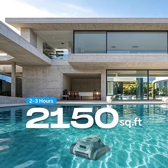 Cordless Robotic Pool Cleaner -Pool Vacuum 180W Brushless Motor, 45,000Pa Suction, Wall Climbing, Sonar Navigation, 3 Modes Automatic Pool Robot for Inground & Above-Ground Pools Up to 2150 Sq. Ft.