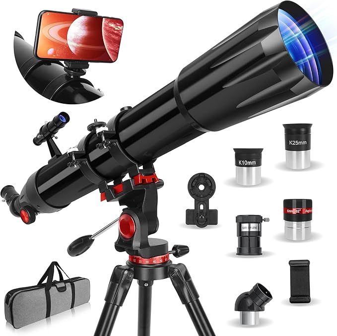 Telescope,Telescope for Adults High Powered, 90mm Aperture 900mm Professional Refractor Telescopes for Kids & Beginners, Magnification 450X,for Planet Observation with Stainless Tripod & Phone Adapter
