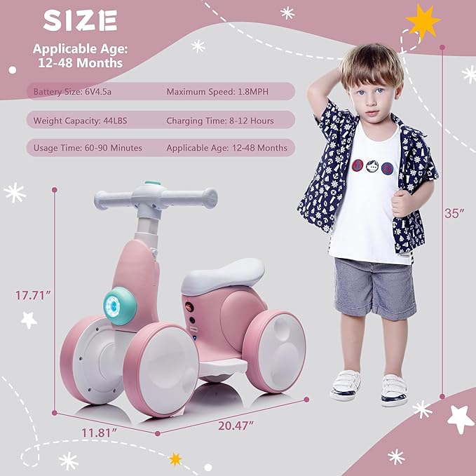 6V Electric Baby Balance Bike with Bubble Machine,4 in 1 Toddler Balance Bike w/Remote Control for 1 Year Old Boys Girls Kids Bubble Bike Ride on Toys w/Powered Motor,Music,LED Lights (Pink)