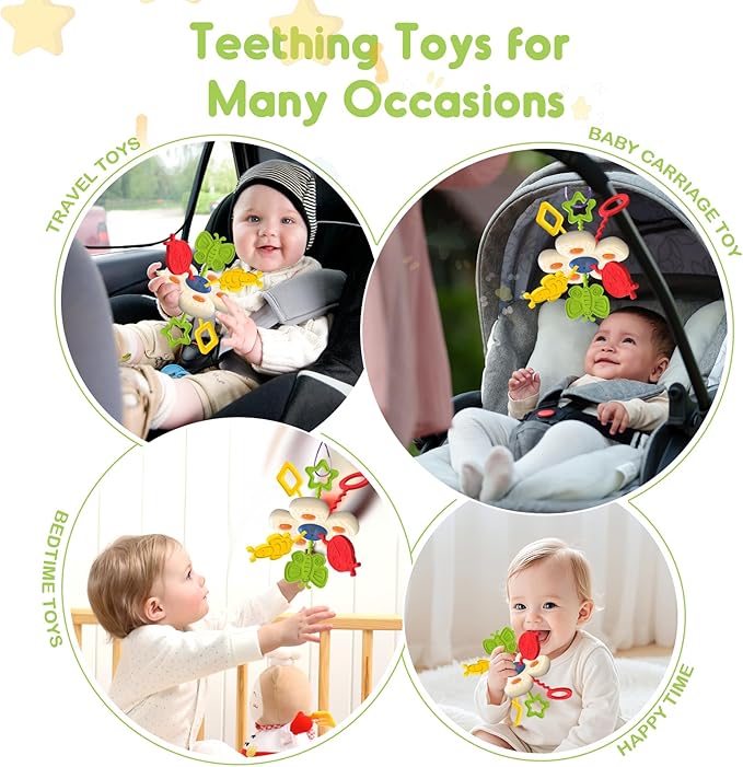 Baby Sensory Chew Toy for 6-12-18 Months, Soft Silicone Pull String Travel Toy for Car Seat & Stroller, Develops Fine Motor Skills & Vision, Early Learning Gift for Newborns and Toddlers Boys Girls