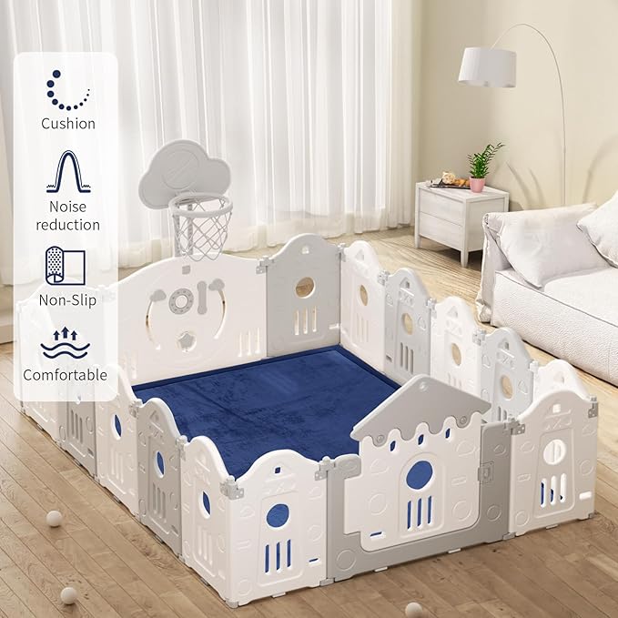 ACOMOPACK Baby Play Mat for Floor 1.3" Thick Memory Foam Play Mat 79"×118" Tummy Time Crawling with Non-Slip Bottom for Living Room,Nursery,Soft Velvet Playpen Mats for Kids,Infants（Royal Blue）