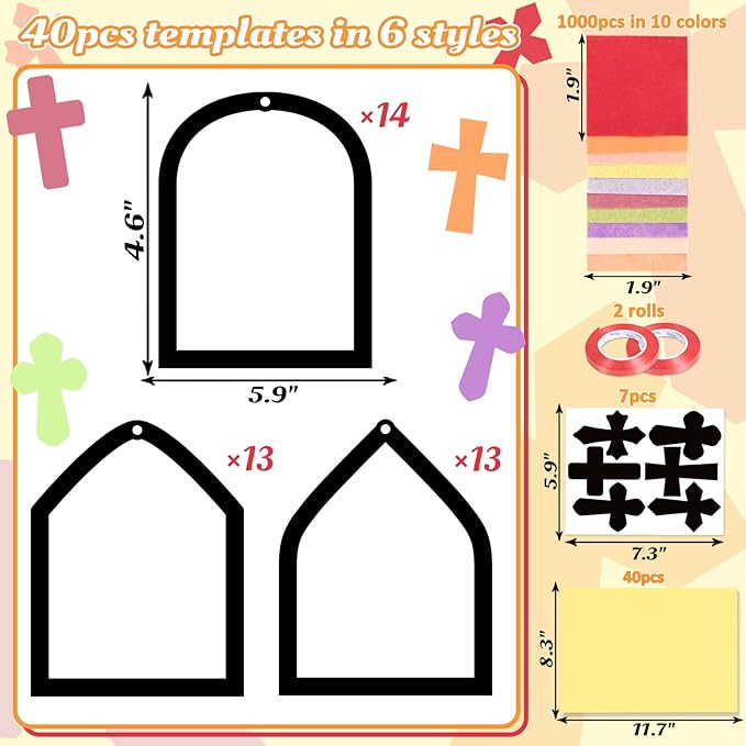40PCS Sunday School VBS Crafts Bulk: Paper Cross Nativity Suncatchers, Jesus Religious Christian Classroom Camping Activity DIY Kits Gifts Church Decorations, Window Stained Glass Effect Art Supplies