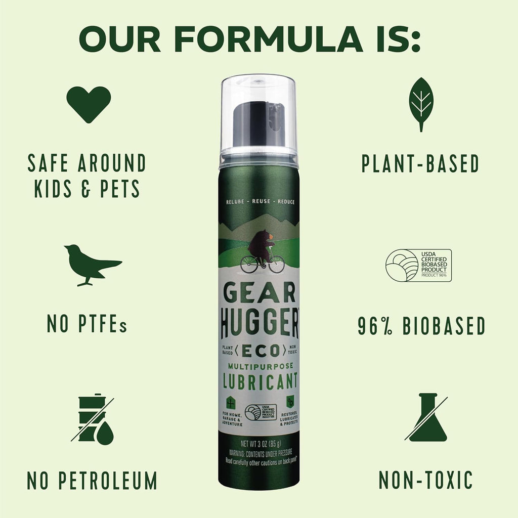 Gear Hugger Multipurpose Lubricant - Eco-Friendly (3 oz, Pack of 3), Rust Remover - Garage Door Spray, Door Hinge & Lock Lubricant - Plant-Based, No Petroleum, No PTFE
