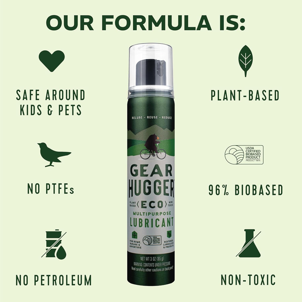 Gear Hugger Multipurpose Lubricant - Eco-Friendly (3 oz, Pack of 3), Rust Remover - Garage Door Spray, Door Hinge & Lock Lubricant - Plant-Based, No Petroleum, No PTFE