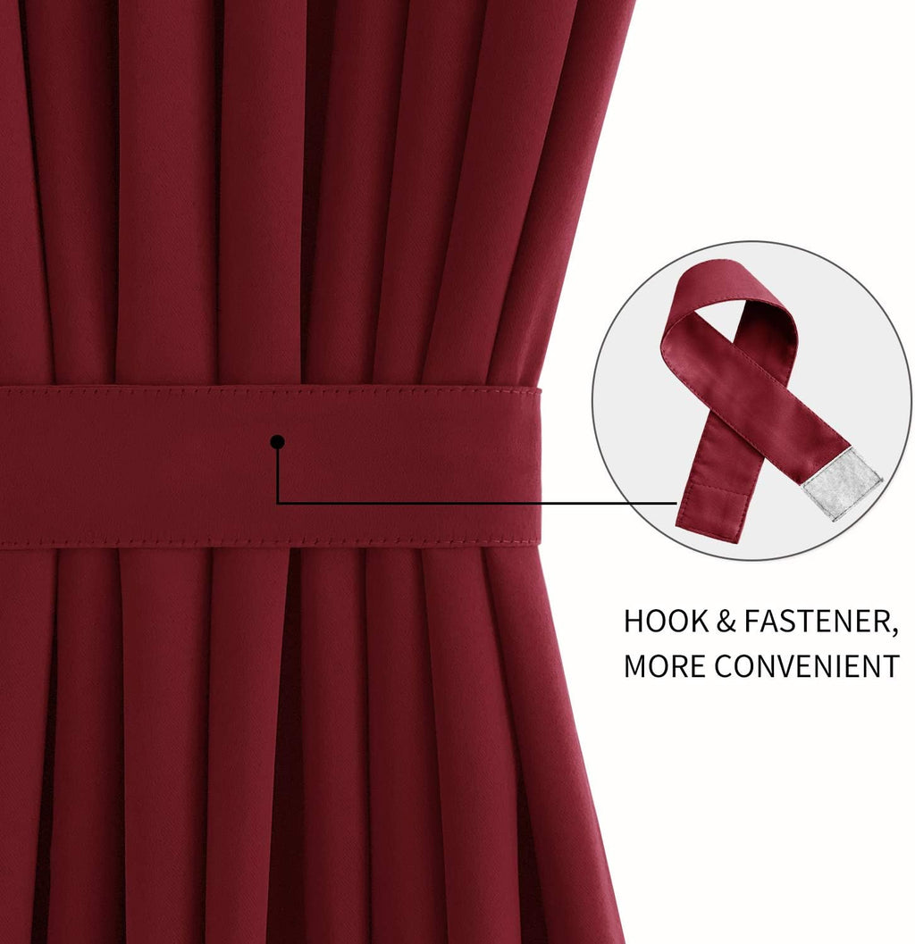 DWCN French Door Curtains – Rod Pocket Thermal Blackout Curtain for Doors with Glass Window, Christmas, Kitchen and Patio Doors for Privacy, 25 X 72 Inches, 1 Curtain Panel with Tieback, Burgundy