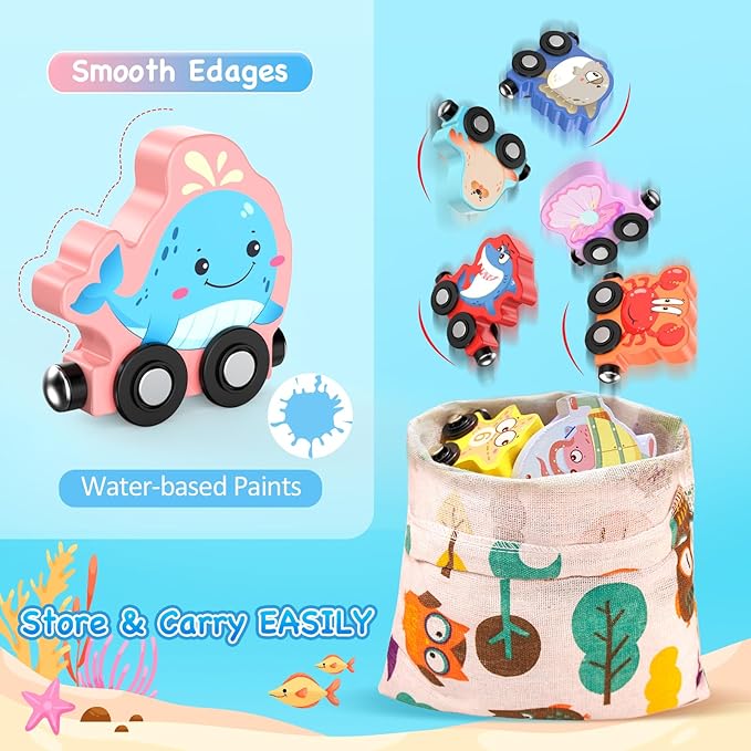 Toys for Toddlers, 11 Magnetic Wooden Sea Animals Train Set, Montessori Toys for Toddlers, Educational Activities for Kids, Birthday Gifts for Boys, Girls