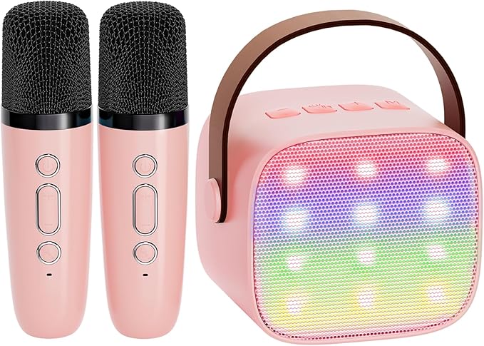 YLL Mini Karaoke Machine for Kids Adults, Portable Bluetooth Speaker with 2 Wireless Microphones, TOP Birthday Gifts Toys for Girls Ages 3, 4, 5, 6, 7, 8, 9,10,11,12+ Years Old Toddler (Lightpink)