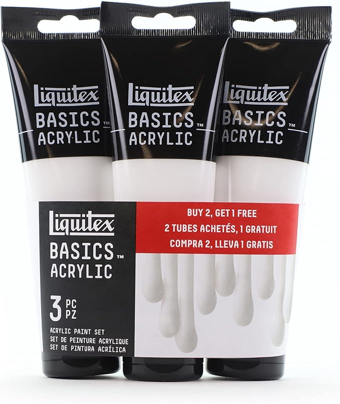 Liquitex BASICS Acrylic Paint, 118ml (4-oz) Tube, Set of 3, Titanium White