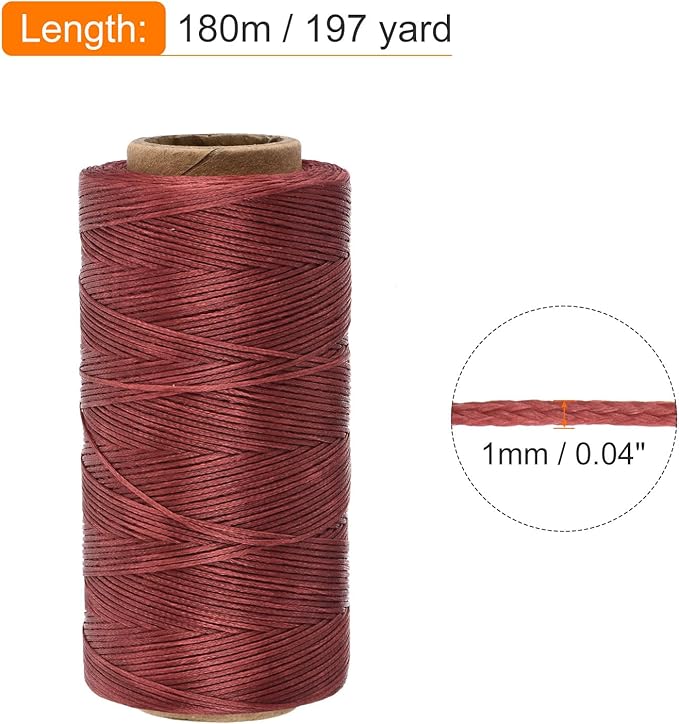 MECCANIXITY Waxed Thread,197 Yard 1mm 210D Flat Wax Thread Polyester Waxed String for Leather Sewing Hand Weaving Book Binding Home Decoration,Wine Red