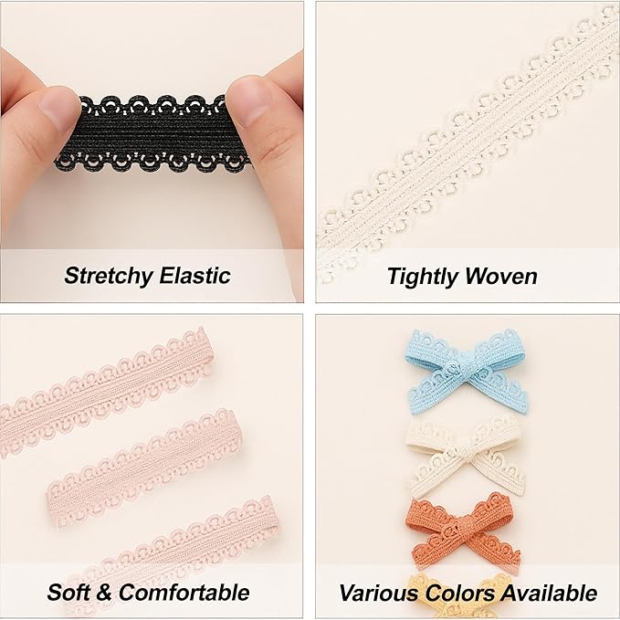 Mandala Crafts Ivory Stretch Lace Soft Elastic Trim Roll - 55 Yards 1 Inch Wide Stretchy Frilly Picot Ribbon for Sewing Lingerie, Headbands, Underwear, and Crafts