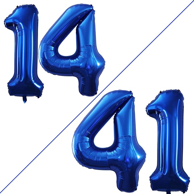 GOER Number 14 Balloons for 14th Birthday Sweet 14 Party Decorations,42 Inch Jumbo Foil Helium 41 Balloons for 41st Birthday Party Decoration (Blue)