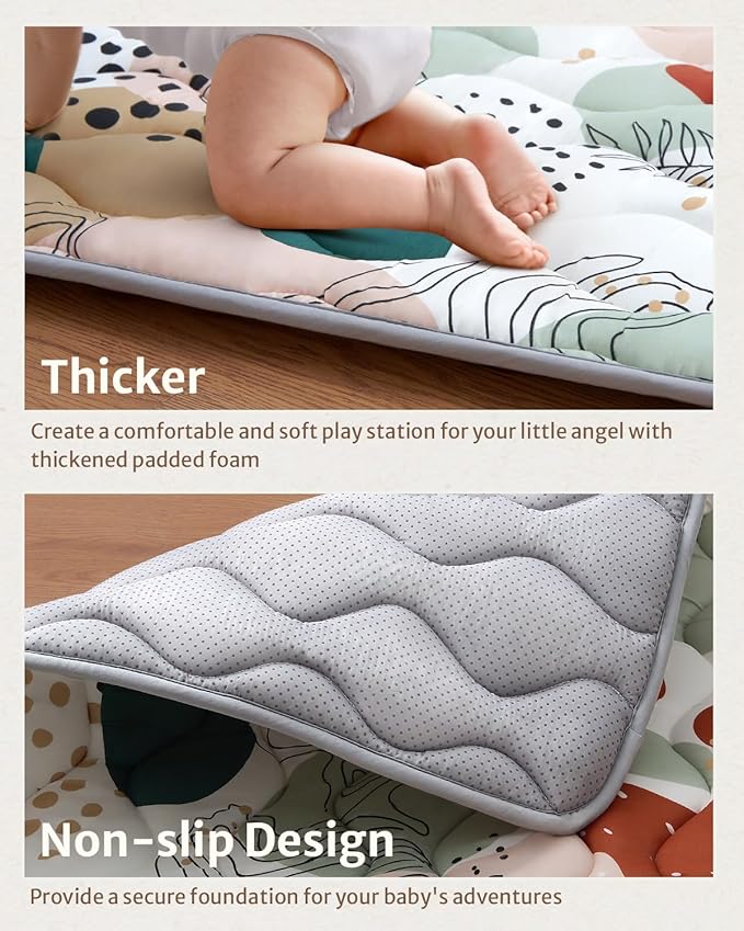 Blissful Diary Baby Play Mats for Floor, 71x59 Inch Thicker Foam Playmats for Babies and Toddlers, Soft Cushioning Baby Crawling Mat, Modern Abstract