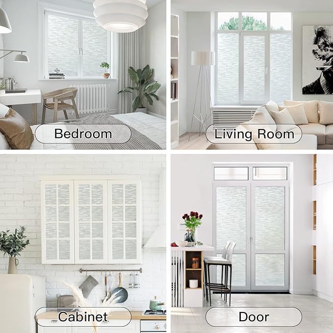 Haton Window Privacy Film, Frosted Glass Static Cling Sun Heat Blocking Window Clings, Frosting Opaque Coverings, Vinyl Removable Stickers Tint for Home Door Office, Non Adhesive 23.6" x 118.1"