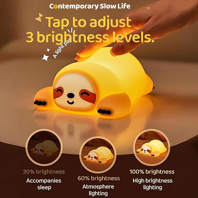 DREAMING MY DREAM Night Light for Kids,Squishy Sloth Night Light,LED Novelty Animal Nightlight,3 Levels Dimmable,30Min Timer Nursery Lamp for Kids, Bedroom Baby Boys Girls Gifts