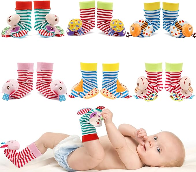 BLOOBLOOMAX Sock rattles for Babies 0-24 Months Baby Animal Foot Finder Educational Toys